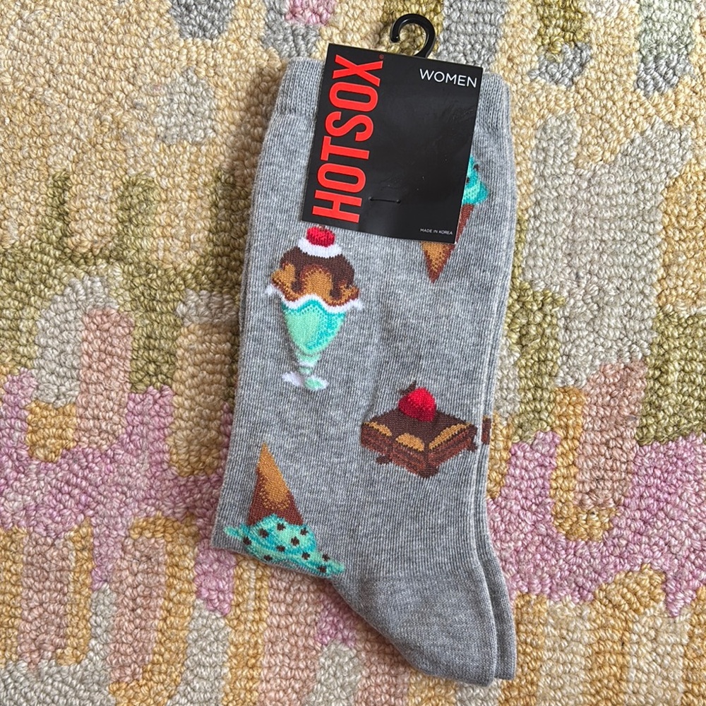 Hot Sox Ice Cream cones women’s socks grey ice cream dessert NWT mint